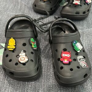 Kids Black Clog Shoes with Fun Charms